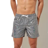 150g Mens Summer Beach Shorts Plus Size Glittering Swimming Boxer Underpants 100% Polyester Solid Plaid String Board Short 1