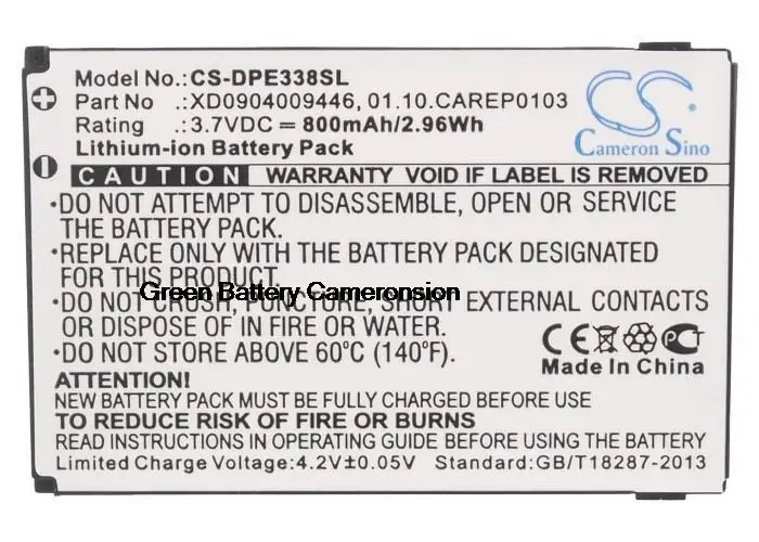 

Green Battery 800mAh for Doro PhoneEasy 338GS,345GSM,342GSM,505gsm,334GSM,HandlePlus 334,334GSM,01.10.CAREP0103, XD0904009446