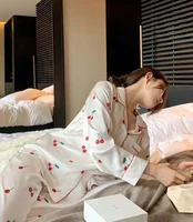 2023 Spring Autumn New Ice Silk 2 Pieces Pajamas for Women Fashion Cardigan Women's Pajamas Sweet Printing Loungewear Women Set - Image 4