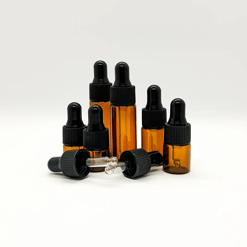 100pcs 1ml/2ml/3ml/5ml Mini Amber Glass Dropper Bottle for Essential Oil Aromatherapy Bottles With Cap Cosmetic Empty Containers dropper bottle
