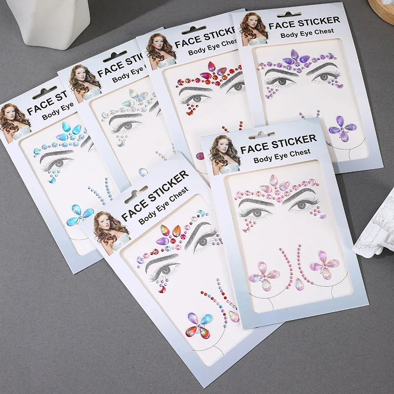 Sexy Temporary Fake Tattoo Acrylic Gemstone Rhinestone Face Stickers Festival Glitter Party Chest Makeup Stickers Woman Child