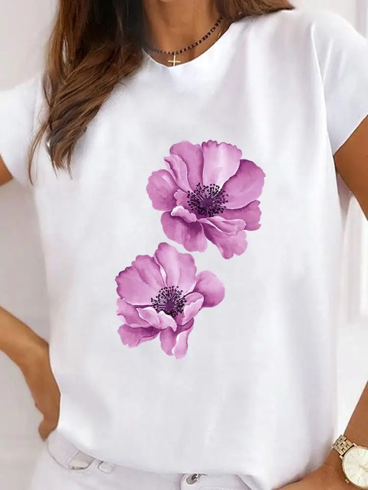

Flower Lovely Watercolor 90s T-shirt Ladies Fashion Basic Tee Top Clothes Women Graphic Short Sleeve Print T Shirt Clothing
