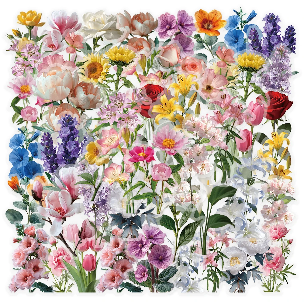 50 Stück Blumen transparente PET wasserdichte Aufkleber natürliche Pflanzen Dekoration Handytasche DIY Aufkleber