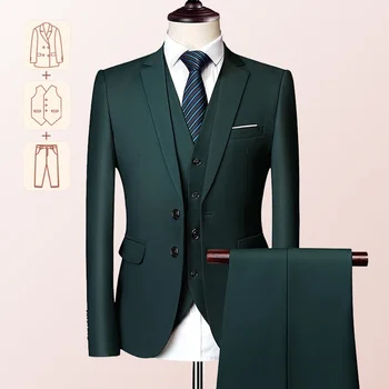 Men's Business Casual Suit for Weddings, Genuine Blazer, Vest and Pants, Big & Tall,Slim Fit Waistcoat, Dress Trousers, US Size 1