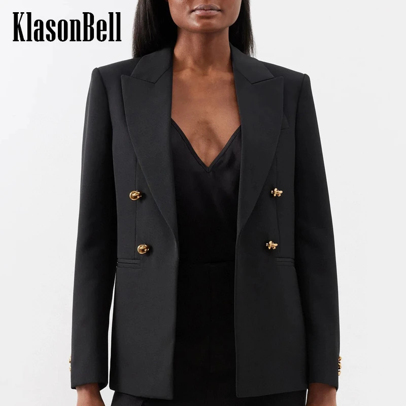 

Женская одежда KlasonBell 3,5, модный универсальный двубортный Блейзер средней длины с золотыми пуговицами и наплечниками