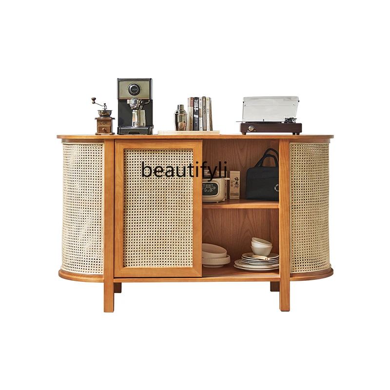 

Rattan Dining Side Wall Modern Minimalist Living Room Storage Cabinet Household Restaurant Solid Wood Locker Storage Rack