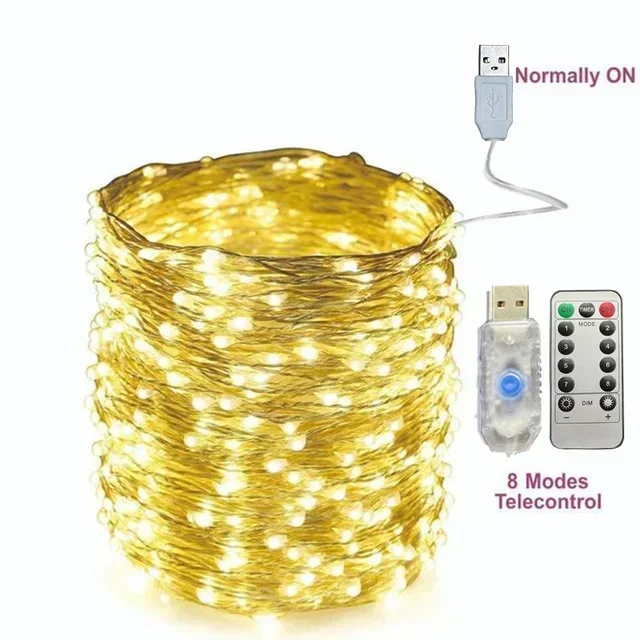 ตัวเลือกสินค้า โคมไฟ USB LED รีโมทคอนโทรล 8 ฟังก์ชั่น ตกแต่งบ้าน งานแต่งงาน คริสต์มาส