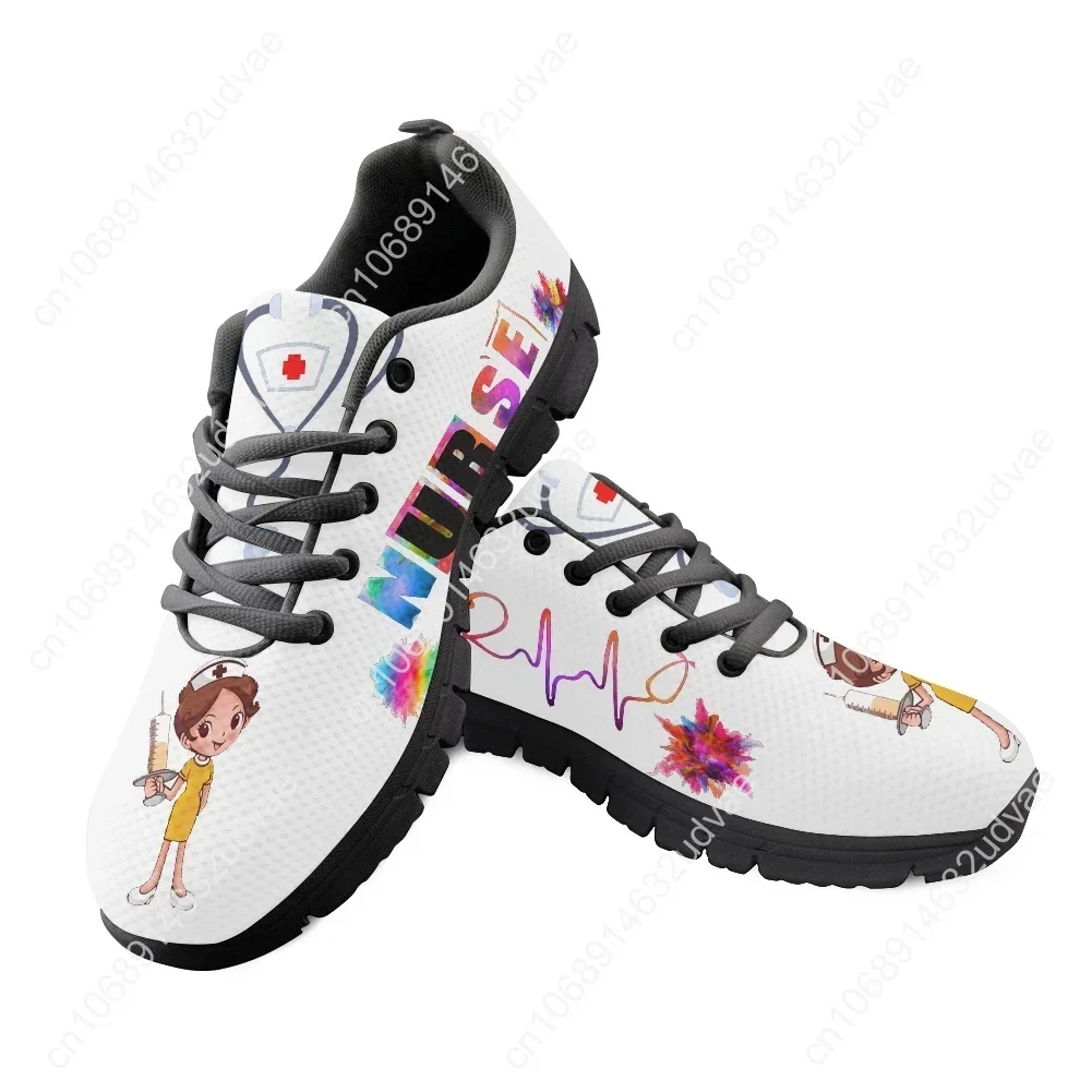 New Cartoon Nurse Shoes for Women Medical Heart Beat Brand Design Breathable Sneakers Flats Shoes Zapatos Mujer