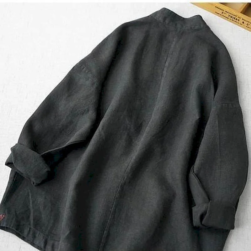 Blazers for Women Long Sleeve Casual Jackets Korean Style Cotton Linen Vintage Oversized Solid Tailored Collar Coats Women Tops
