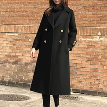 

Black Coat Women's 2022 Winter New Casual Woolen Jacket Straight Slim Mid-length Korean Fashion Female Overcoat Temperament