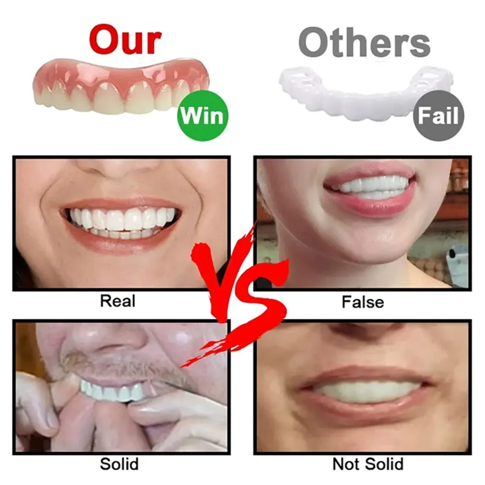 Silicone Upper/Lower False Teeth Perfect Laugh Veneers Dentures Paste Oral Hygiene Tools Fake Teeth Instant Smile Cosmetic