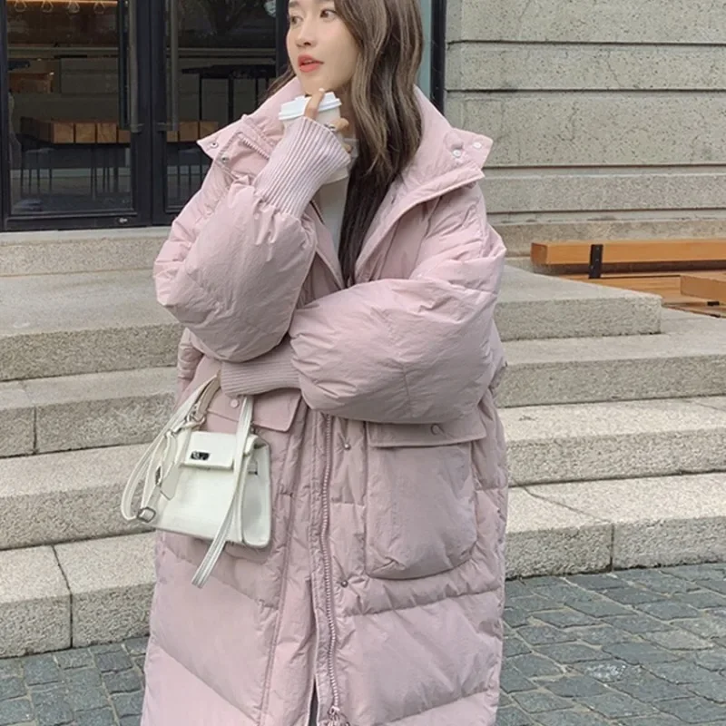 2024 New Women Down Jacket Winter Coat Female Extended Version Parkas Loose Thick Warm Outwear Hooded Leisure Time Overcoat