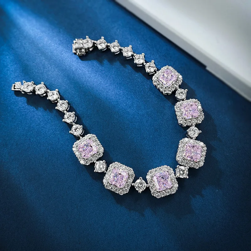 2023 new 925 silver 6 * 6 yellow diamond white diamond high carbon diamond niche Fashion design bracelet women