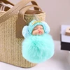 1 Piece Lovely Solid Color Sleeping Baby Bag Earrings Pendant Knitted Hat Pompom Sleeping Baby Keychain Soft Plush Doll Keyring 3
