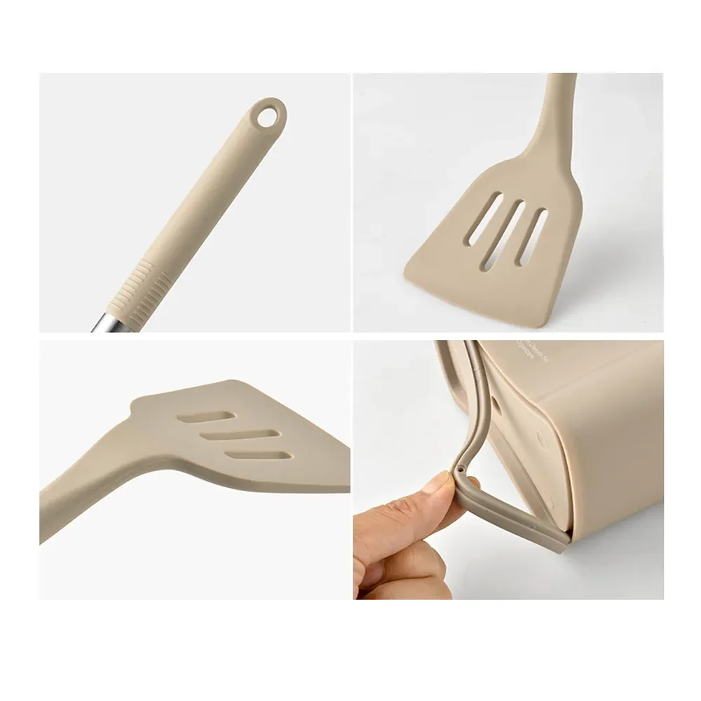 Silicone Cookware Set 13 PCS Silicone Kitchen Utensil Stainless Steel Handle Kitchen Cooking Baking Tools Storage Bucket