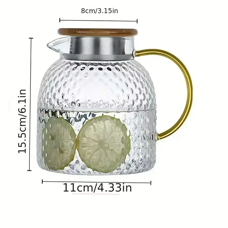1pc glass pitcher with lid high borosilicate glass heavy duty water pitcher drink carafe for hot and cold beverges drinkware details 3
