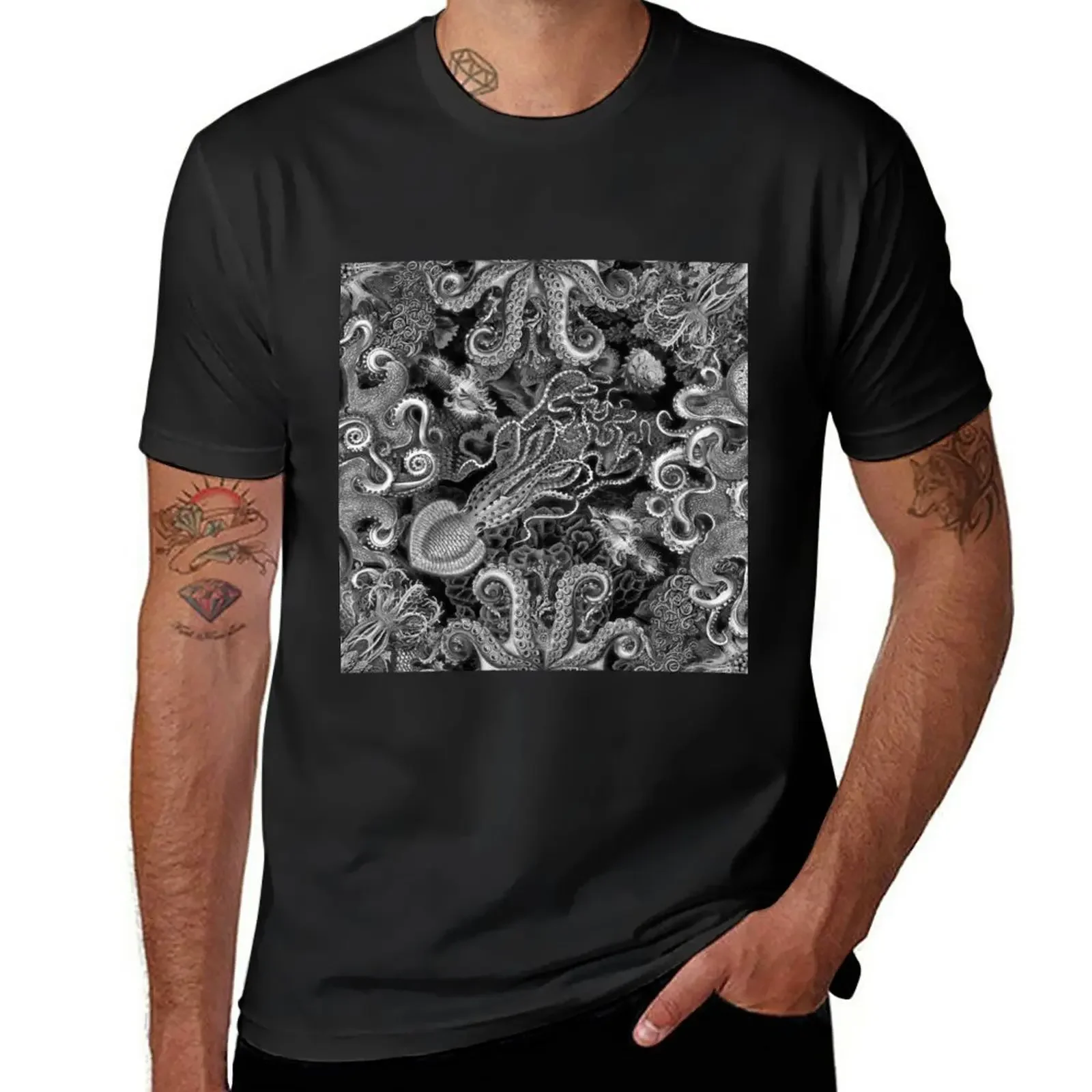 Polpo Calamari Kraken Art Tentacles Seashell Deep Sea Ocean Creations Lover (Bianco E Nero)-Octopus T-Shirt