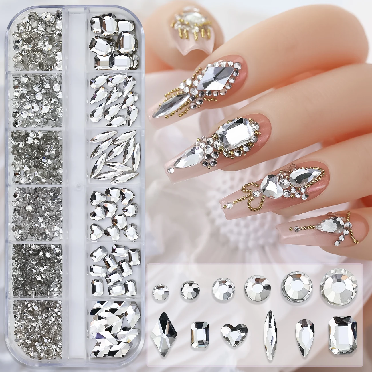 Wintrade 775Pcs Multi Shapes 3D Glass Crystal Nail Art Rhinestones Kit,  Flatback Round Bead Charm Gem Stone Jewelry Diamond for Nails Art  Decoration (pink-775pcs) : Amazon.in: Beauty