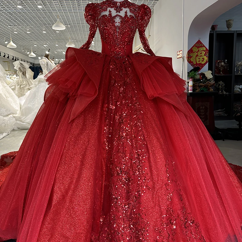 Red O Neck Long Prom Dresses For Black Girls Sequined Evening Gowns Mermaid  Birthday Party Full Sleeve Formal Dress Robe - AliExpress