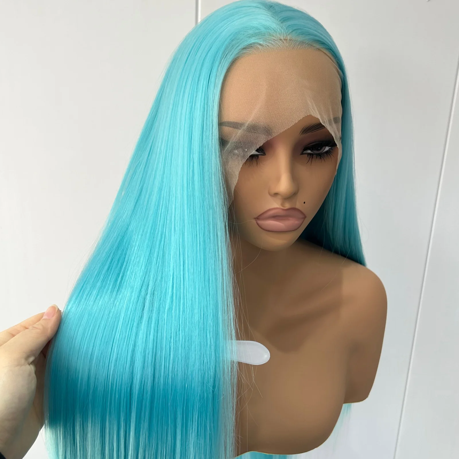 Blue Wig Long Straight Synthetic Lace Front Wig Glueless Ready to