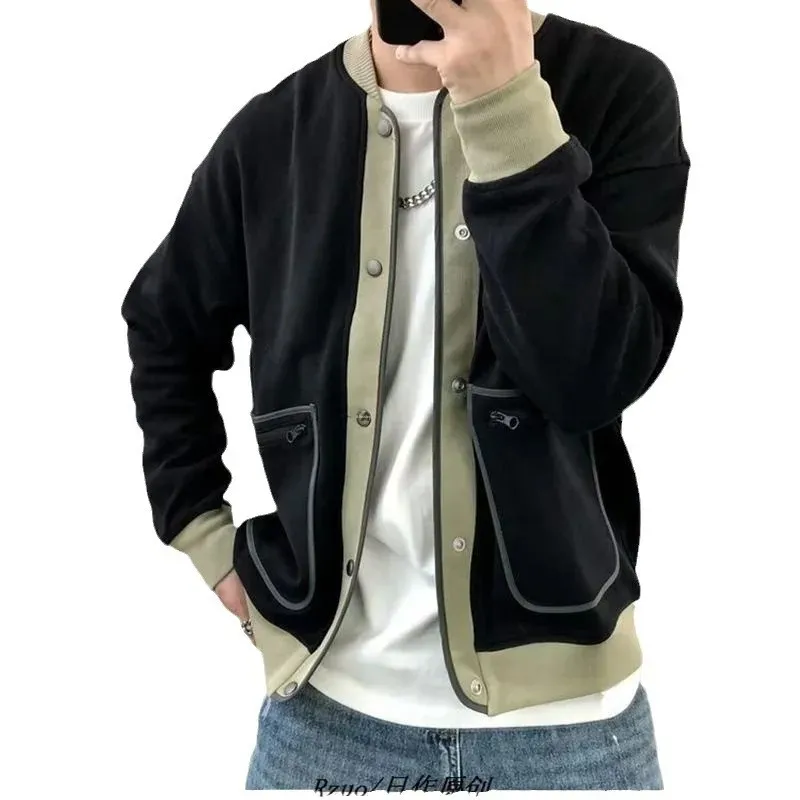 남성용 컬러 블록 야구 재킷, 루즈핏 캐주얼, 다용도 트렌디 브랜드, 일본 스트리트 스타일 가디건 상의, 용수철 가을