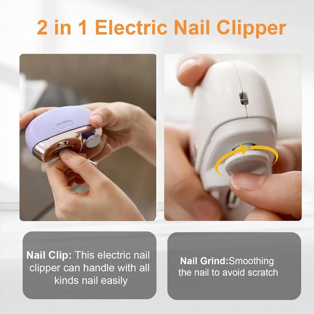Electric Nail Clipper Cutter With LED Light 2 IN 1 Automatic Nail Grinder Trimmer For Baby Adult Mini Manicure Tools Nail Care_voghion.com