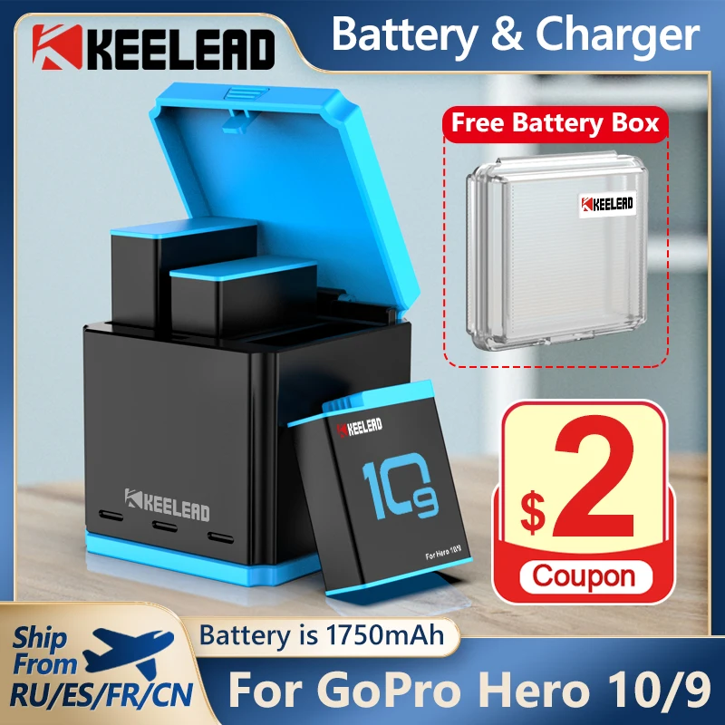 Аккумулятор KEELEAD для экшн-Камеры GoPro Hero 10 1750 мАч 3 способа | Электроника