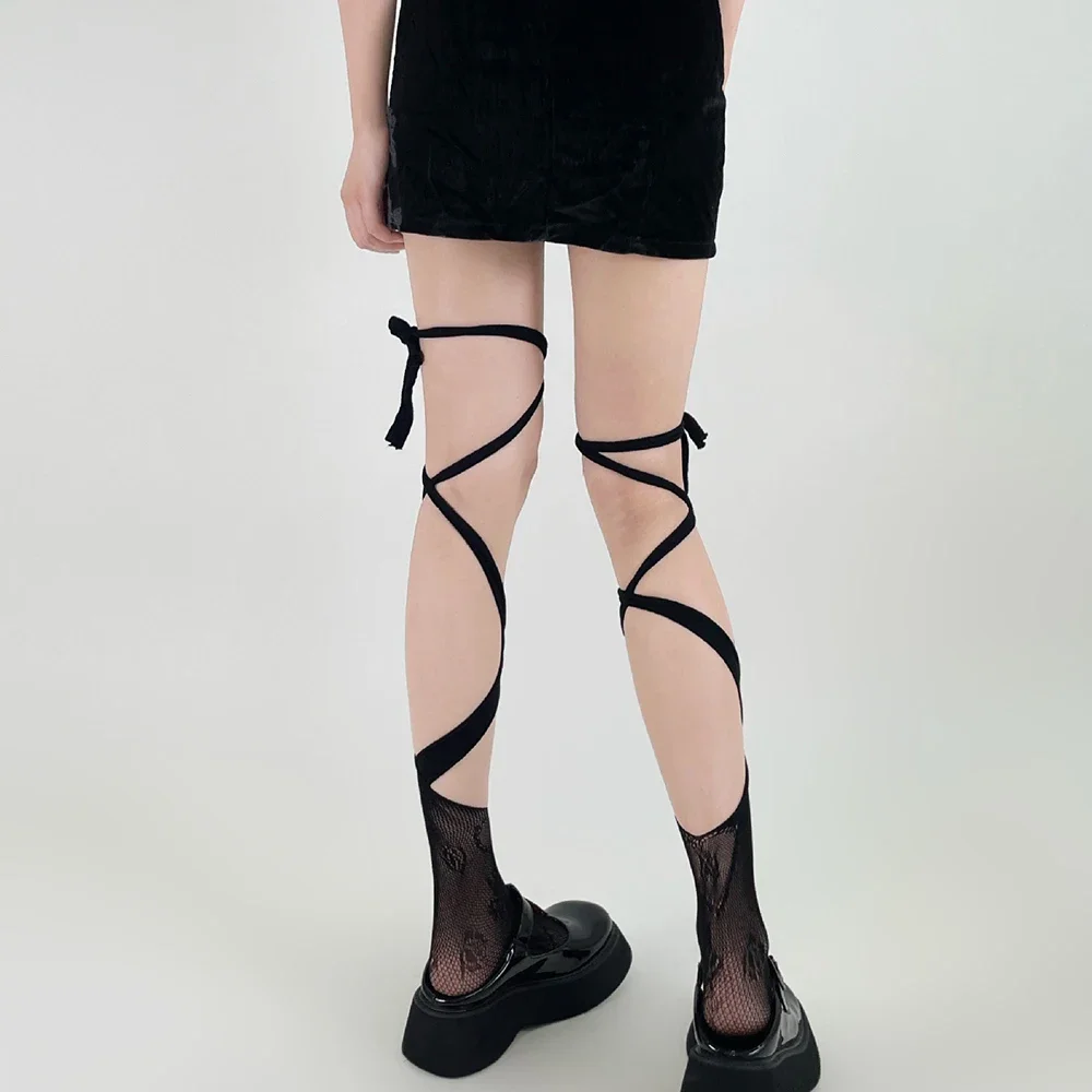 Anime Stockings Summer Sexy Long Japanese Socks Jk Tie Lace Fishnet Stockings Irregular Split-toe Calf Socks Women's Middle Tube Straps fishnet stockings,lace stockings,anime socks,anime stockings