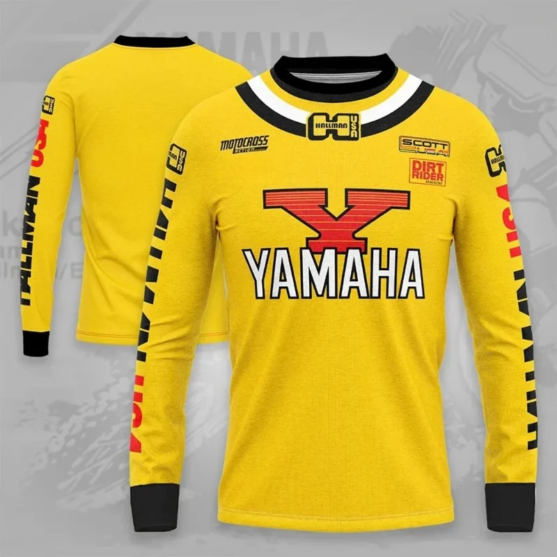 여름 인기 판매 야마하 프린트 노란색 긴팔 티셔츠, 남성과 여성의 세련되고 개..