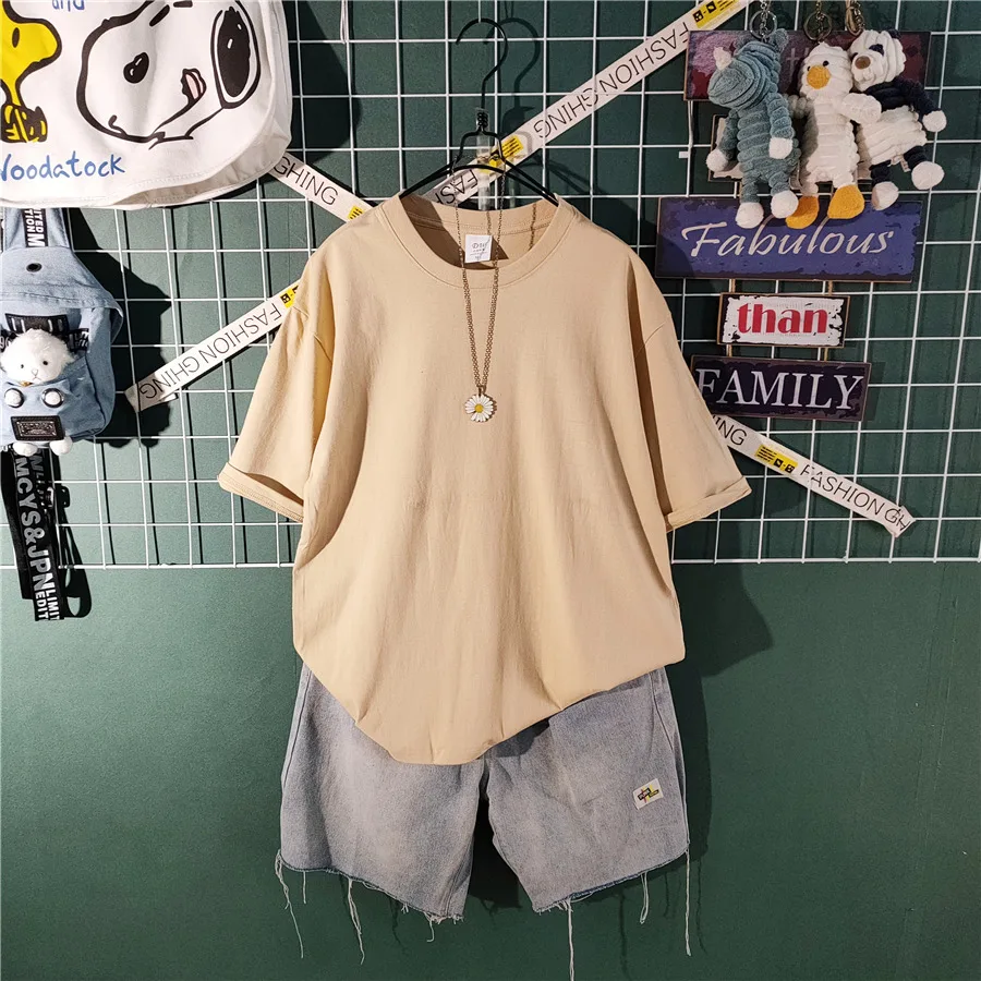 

2024 Casual T Shirt Men's Leisure Solid Color Round-Neck Short Sleeve T-Shirt Breathable Stretch 2 Piece Suit Light Luxury W83