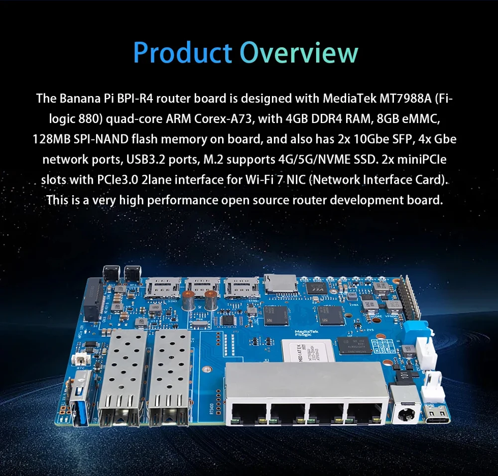 Banana Pi BPI-R4 WIFI 7 Router Kit MediaTek MT7988A (Filogic 880) SOC Openwrt Sm