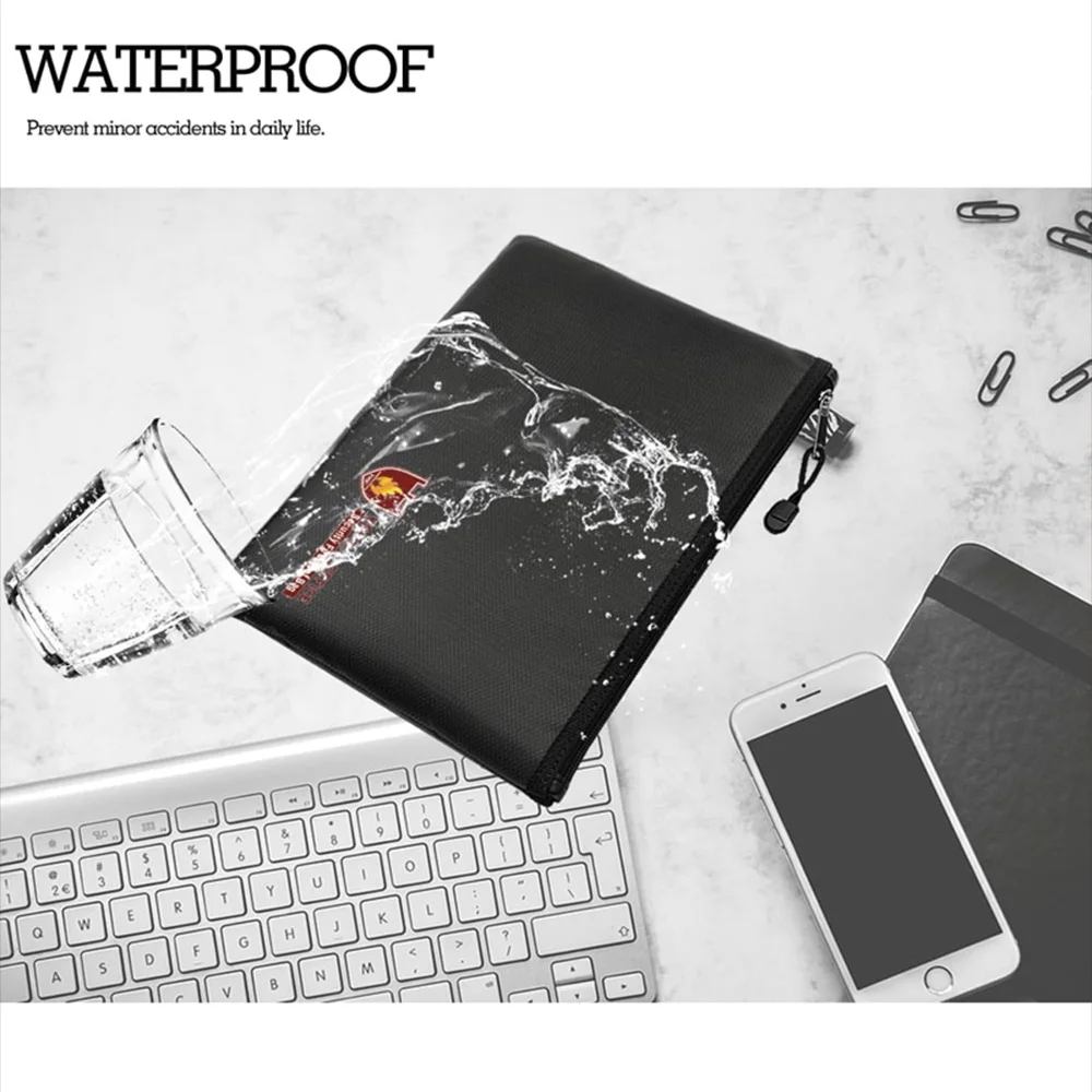 내화성 고온 문서 가방 파우치, 방수 봉투 정리함, 지퍼 현금 파우치 포함