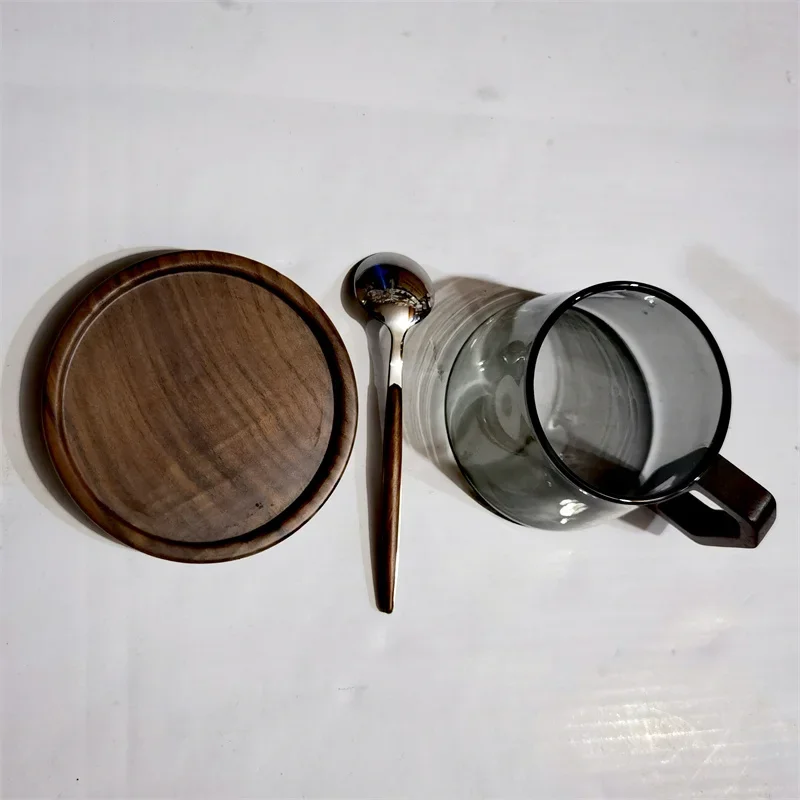 Borosilicate Glass Coffee Cup with Wooden Tray - ك...