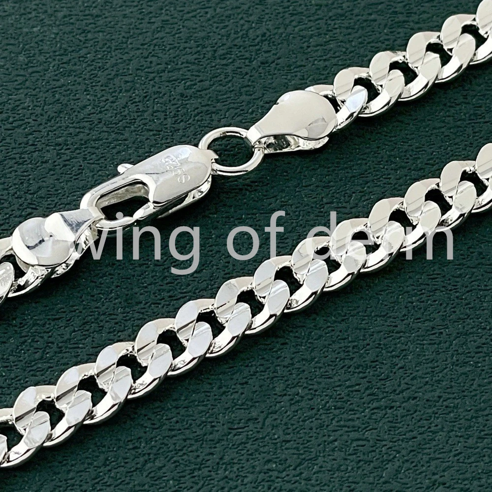50-60cm 925 Sterling Silver 7mm Men's Cuban Sideways Necklace Bracelet Set Luxury Quality Jewelry Accessories