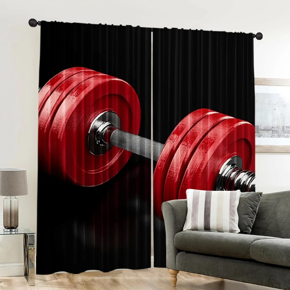 2pcs, spring summer Curtains Red dumbbells fitness equipment sports gym exercise tools barbell sports applicable Yarn Curtains 6