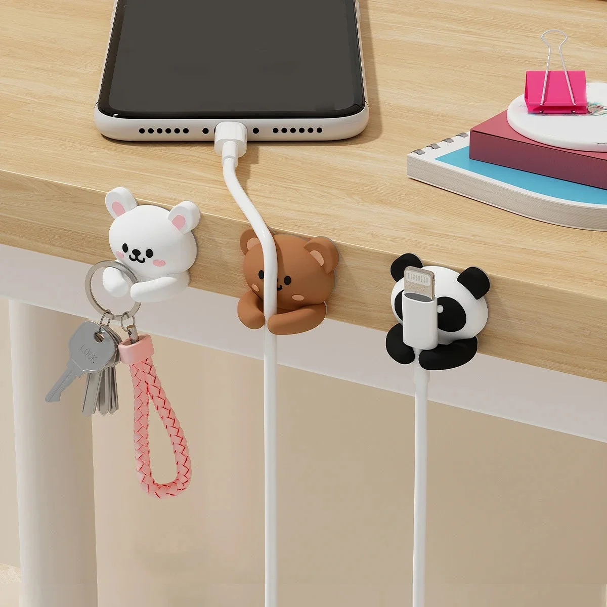 WORTHBUY 귀여운 데스크탑 케이블 관리자 자체 접착식 와이어 코드 관리 USB 데이터 케이블 클립 홀더 사무실 책상 액세서리