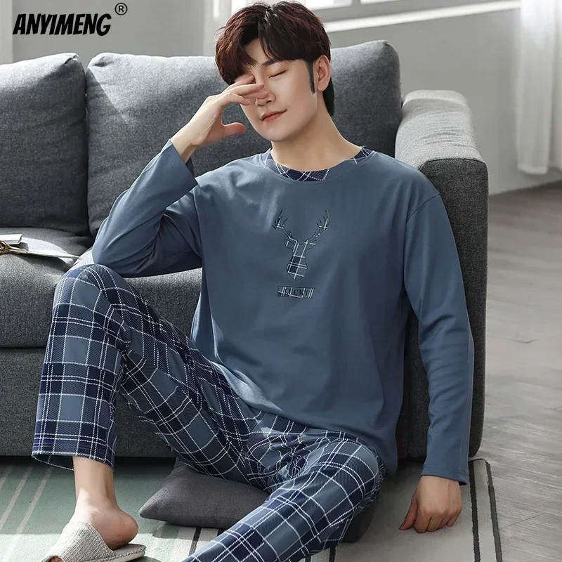 Boys Plus Size 4XL Pajama Set Knitted Cotton Autumn Winter Casual Men's Sleepwear pajama sets