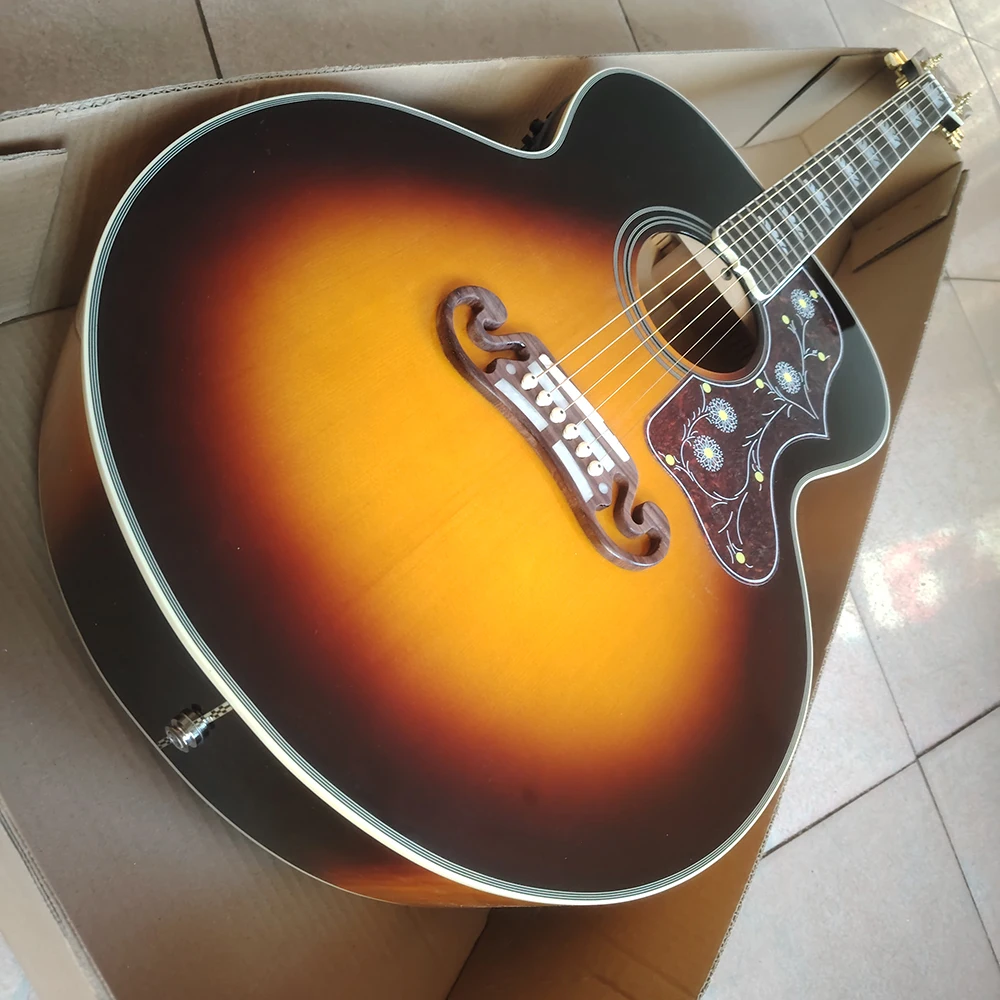 43 inch side, rear flame maple top SJ-200BS-E electric box folk electric acoustic guitar, in stock, ping