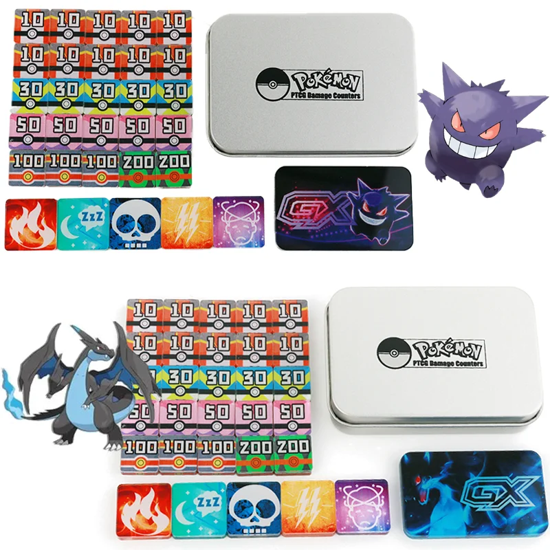 

PTCG Pokemon Cards Board Game Trainer Pikachu Charizard Gengar Battle Dice Damage Indicator GX State Identifier Collection Toys