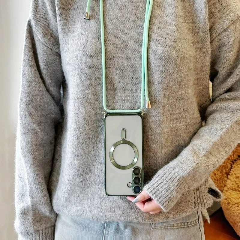 Magnetic Transparent Plating Crossbody Lanyard Phone Case with MagSafe
