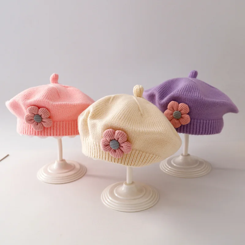 2025 Spring/Autumn Collection Baby Beret in Pastel Hues Versatile Knitted Children's Fashionable Casual Woolen Hat Artist's Hat