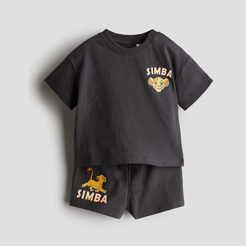 Simba Printed Boys Clothes Tracksuit 2024 New Summer Short Sleeve Suit Children's Clothing Loose Fashion Baby T-shirt Outfits
