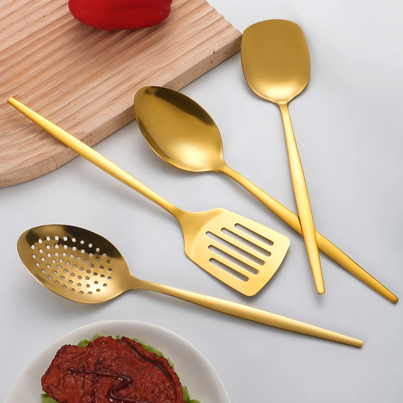Serving Spoon 7pcs Stainless steel Kitchenware Set Cooking Spoon Split Knife Soup Shell Leakage Spatula Dinnerware Set Camping Cookware Set
