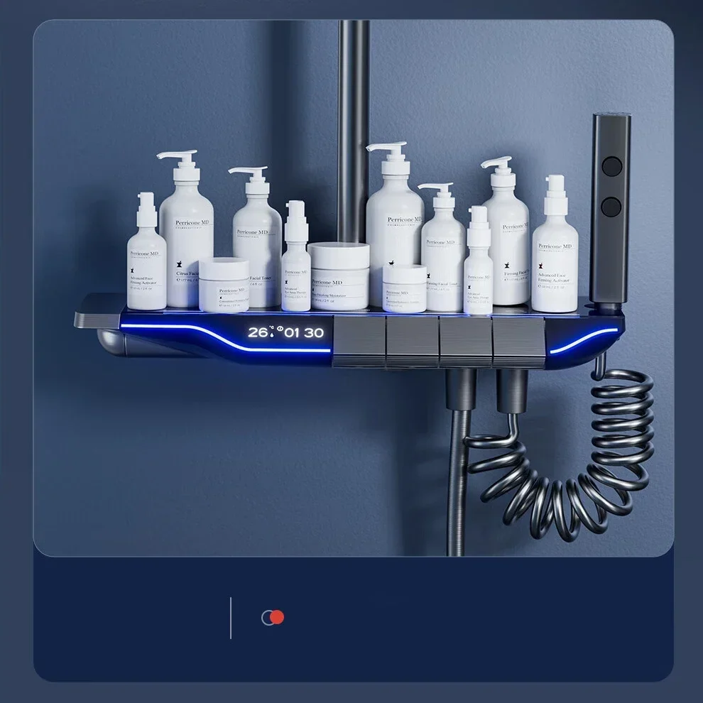 Piano Digital Bathroom Shower Set SDSN Sanitary Ware Hot Cold Bathroom Faucet Rain Shower Head Grey Piano Bathroom Shower System 4