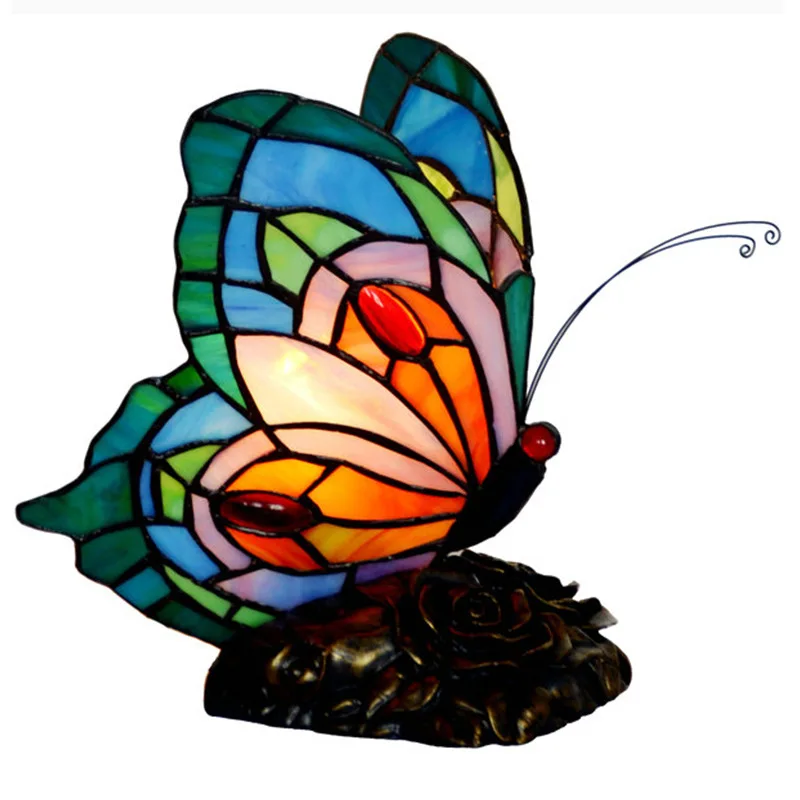 

Russia Butterfly Night Lamp Art Stained Glass Lights Butterfly Tiffany Lamp Bathroom Living Room Exhibition Hall Decoration LAMP