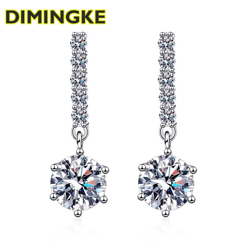 

DIMINGKE 1 Carat D VVS Moissanite Sterling Silver Earrings with Certificate Solid S925 Women's Jewelry Gift