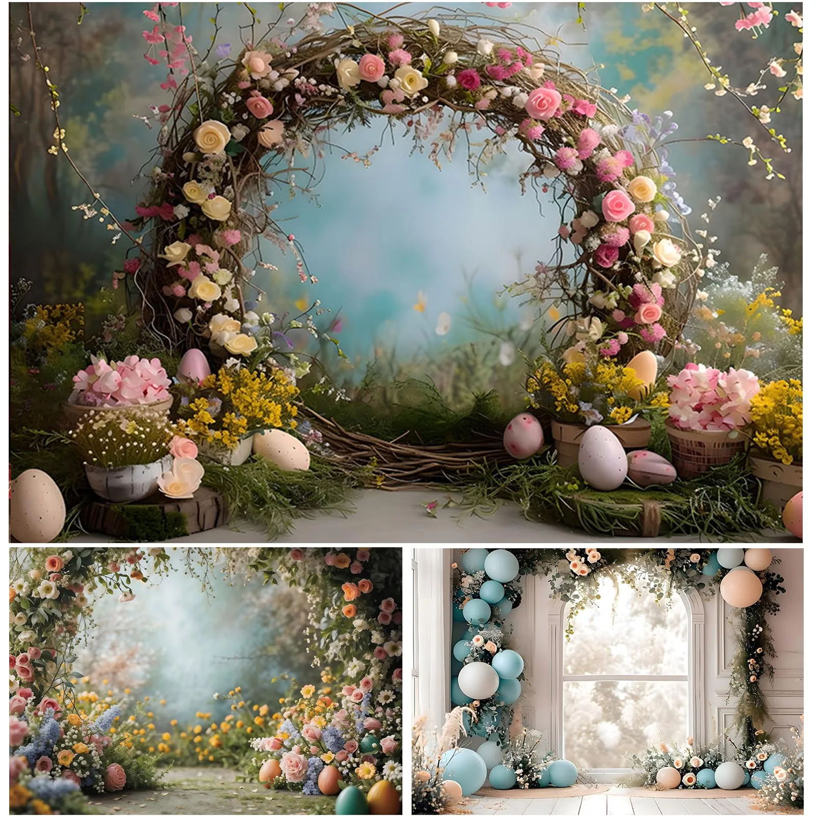 

Avezano Photography Background Flower Ring Photozone Colorful Eggs Easter Party Decor Backdrop Women Girl Baby Shower Portrait