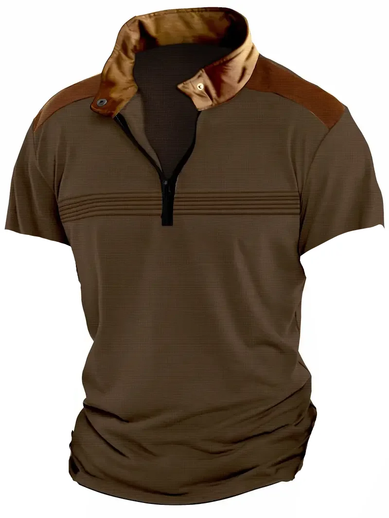 2025 Europe and the United States men's new summer fashion leisure sports zipper stripes color short-sleeved POLO shirt 16 S0db124714dc941808191a002e9967de8H