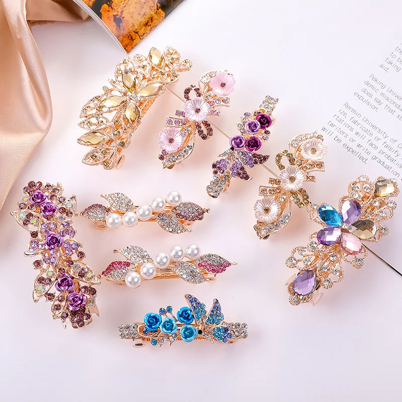 Kristall Floral Haarnadel Mädchen Damen Hairwear Schmuck Für Frauen Strass Legierung Haar Clip Party Barrettes Blatt AE024