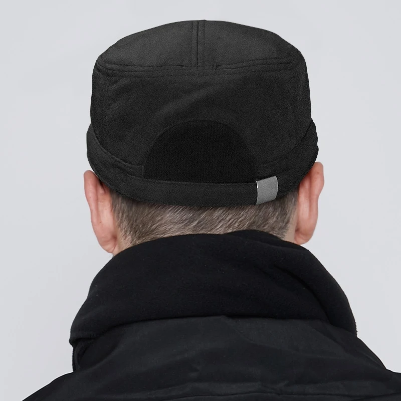 Men's Winter Baseball Cap Plush Thickened Large Head Circumference Flat Trucker Cap Military Back Closure Dad Hat